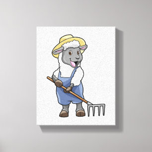 Sheep as Farmer with Rake & Hat Canvas Print