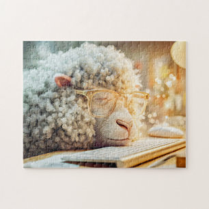 Sheep asleep at the computer with glasses jigsaw puzzle