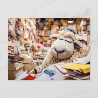 Sheep asleep in post office illustration holiday postcard