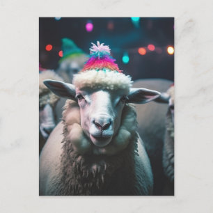 Sheep at a Funny Colourful Birthday Party Postcard