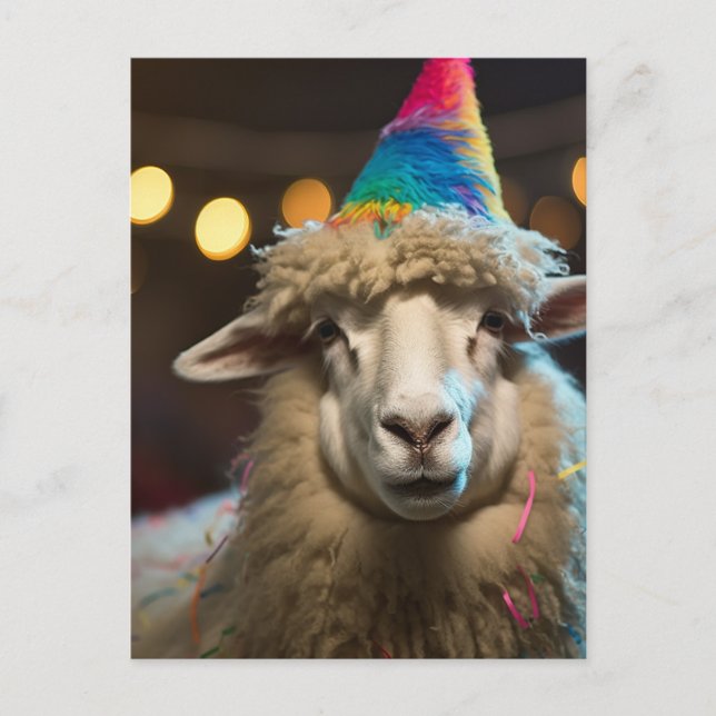 Sheep at a Funny Colourful Birthday Party Postcard (Front)