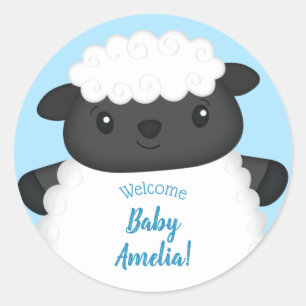 Sheep Baby Shower Blue Classic Round Sticker