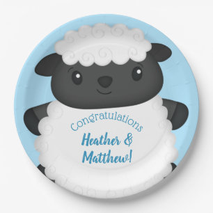 Sheep Baby Shower Blue Paper Plate