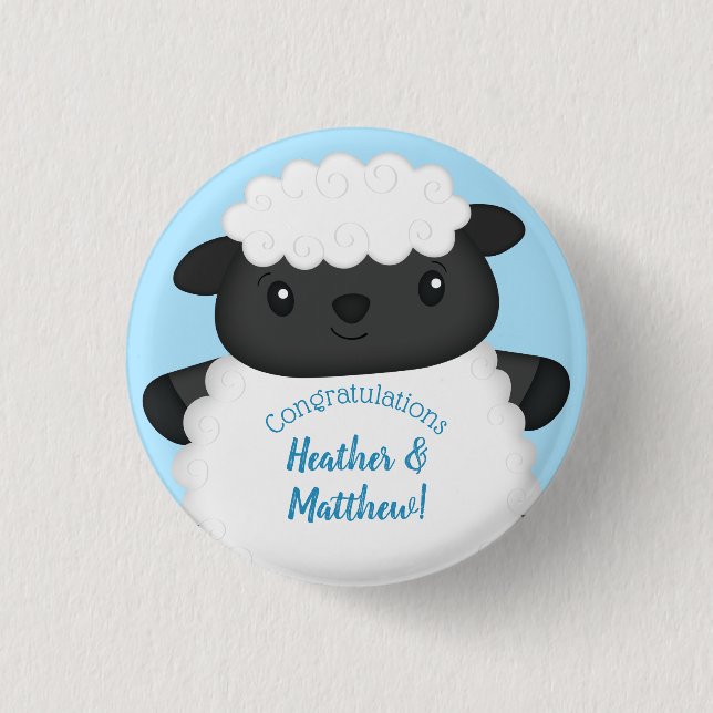 Sheep Baby Shower Farm Blue Boy 3 Cm Round Badge (Front)
