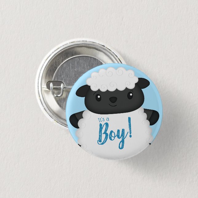Sheep Baby Shower Farm Blue Boy 3 Cm Round Badge (Front & Back)