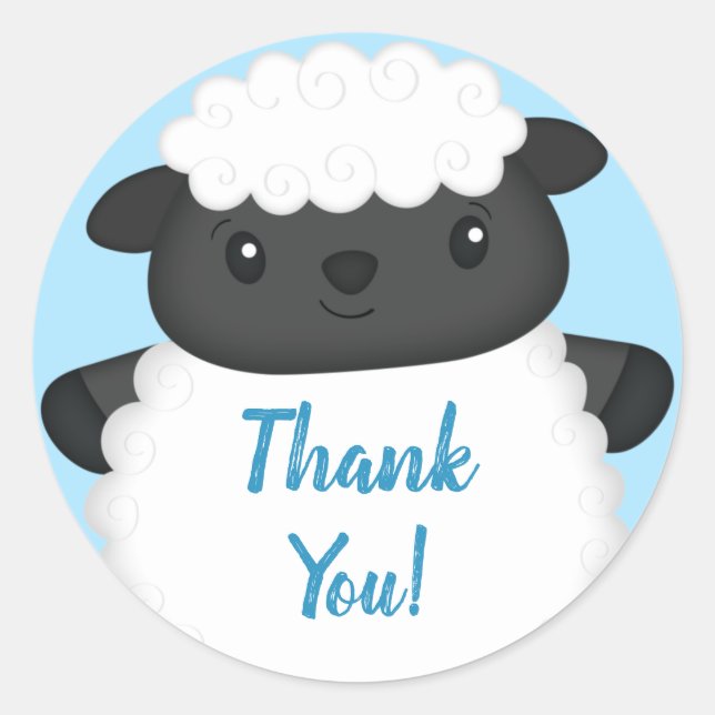 Sheep Baby Shower Farm Blue Boy Classic Round Sticker (Front)