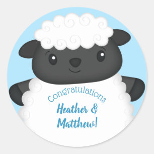 Sheep Baby Shower Farm Blue Boy Classic Round Sticker
