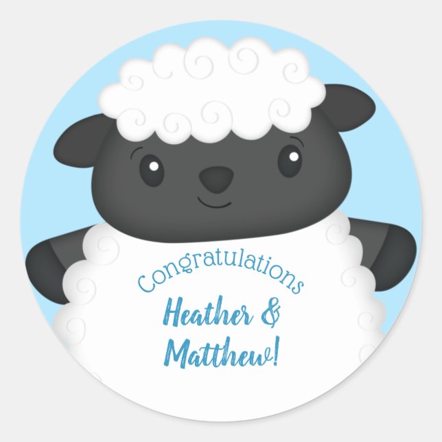 Sheep Baby Shower Farm Blue Boy Classic Round Sticker (Front)