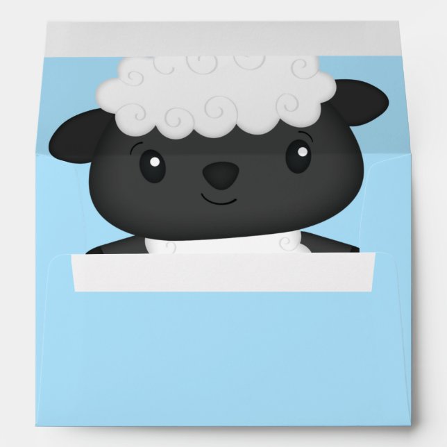 Sheep Baby Shower Farm Blue Boy Envelope (Back (Bottom))