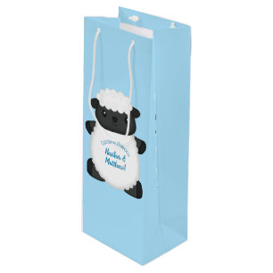 Sheep Baby Shower Farm Blue Boy Wine Gift Bag