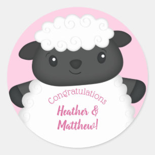 Sheep Baby Shower Farm Pink Girl Classic Round Sticker