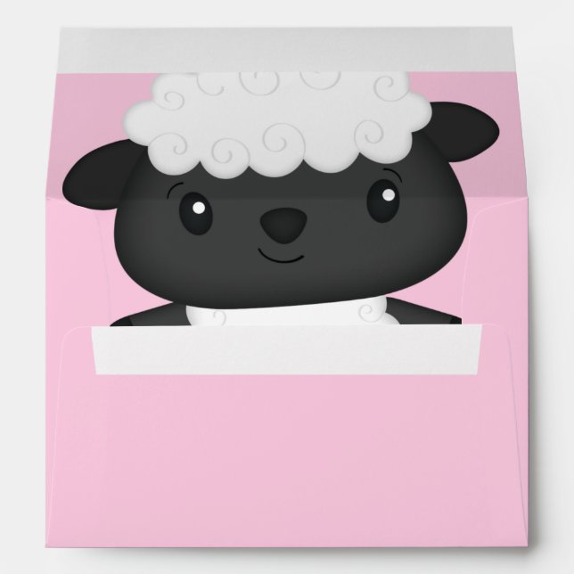 Sheep Baby Shower Farm Pink Girl Envelope (Back (Bottom))