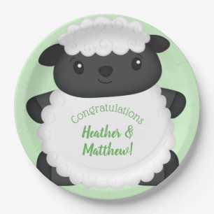 Sheep Baby Shower Green Paper Plate