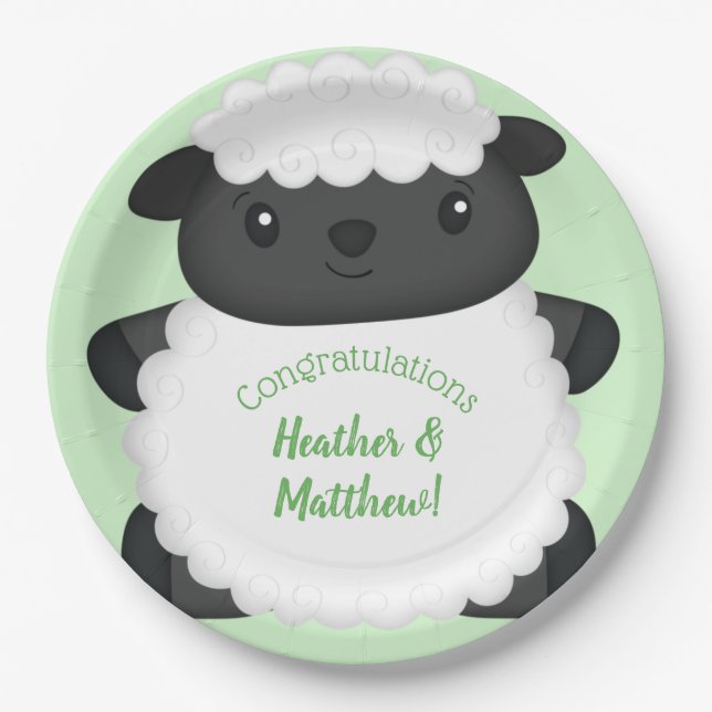 Sheep Baby Shower Green Paper Plate (Front)