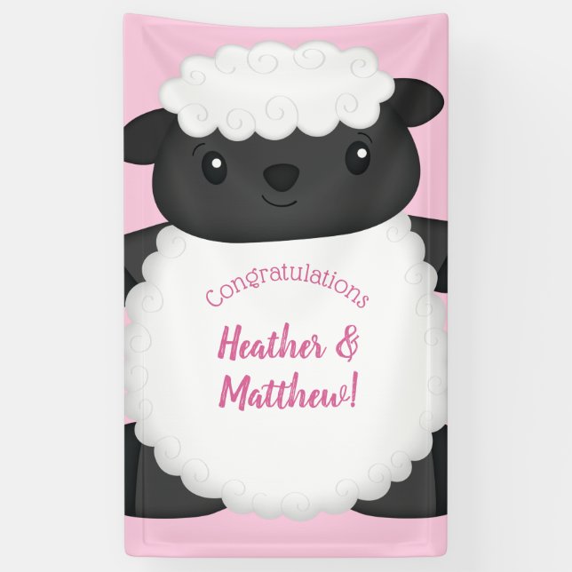 Sheep Baby Shower Pink Banner (Vertical)