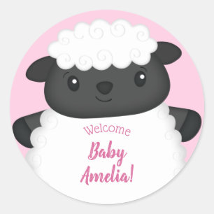 Sheep Baby Shower Pink Classic Round Sticker
