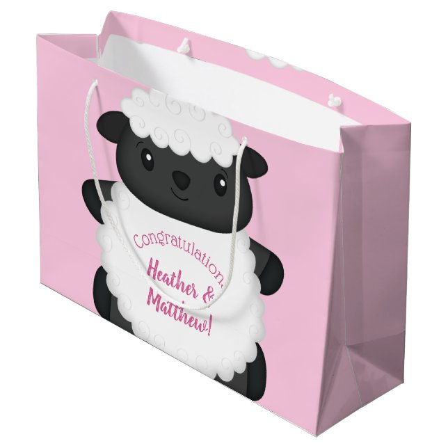Sheep Baby Shower Pink Large Gift Bag (Back Angled)