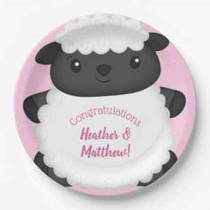 Sheep Baby Shower Pink Paper Plate