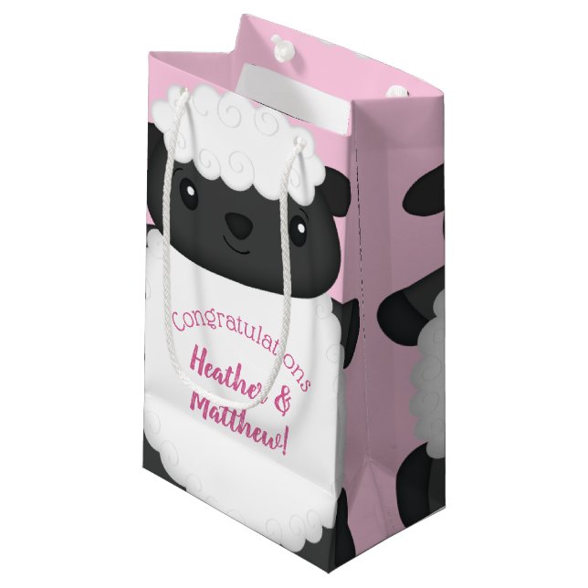 Sheep Baby Shower Pink Small Gift Bag (Front Angled)