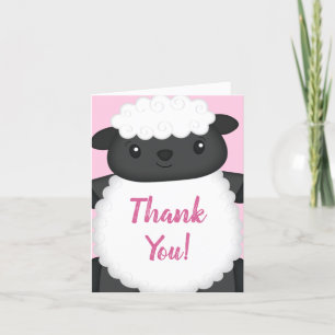 Sheep Baby Shower Pink Thank You Card
