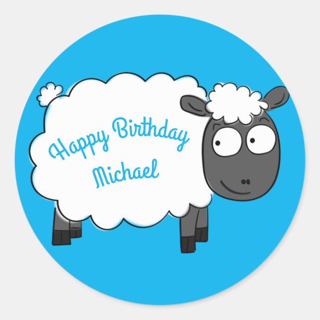 Sheep Birthday Party Cute Cartoon Classic Round Sticker (Front)