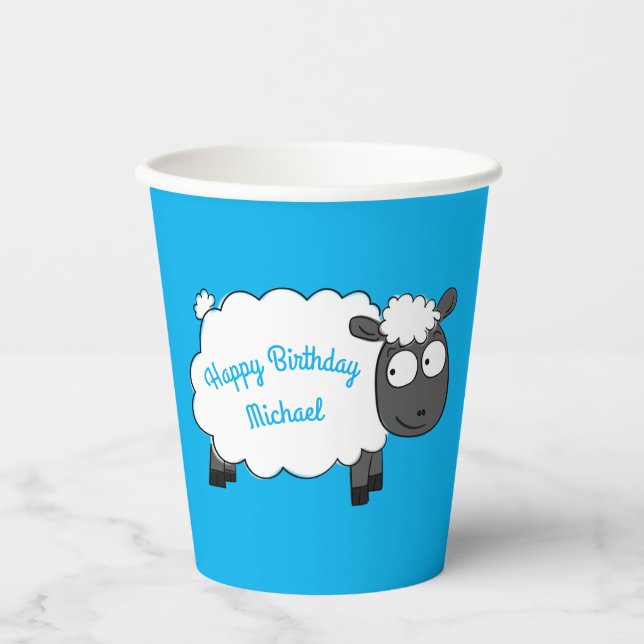 Sheep Birthday Party Cute Cartoon Paper Cups (Front)
