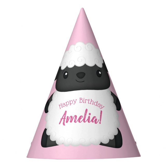 Sheep Birthday Party Pink Hat (Front)