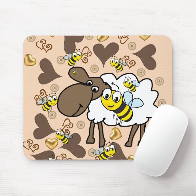 Sheep Brown Hearts Bumblebee Mouse Pad! Mouse Pad (With Mouse)