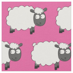 Sheep Cartoon Adorable Kids Baby Pink Girls Fabric