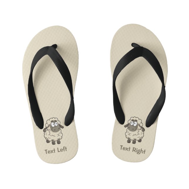 Sheep Cartoon Beige Kid's Flip Flops (Footbed)