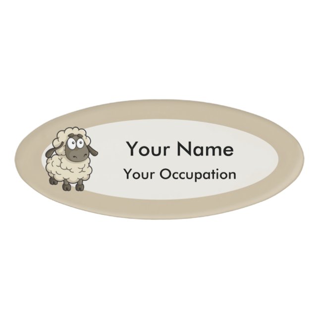 Sheep Cartoon Beige Name Tag (Front)