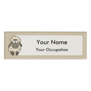 Sheep Cartoon Beige Name Tag