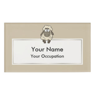 Sheep Cartoon Beige Name Tag