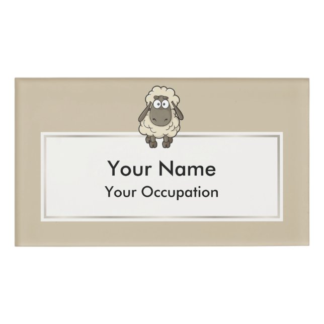 Sheep Cartoon Beige Name Tag (Front)