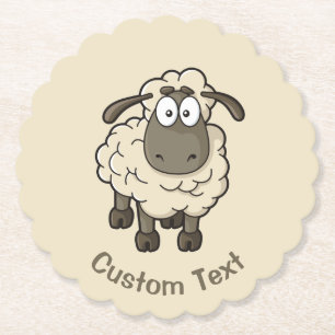 Sheep Cartoon Beige Paper Coaster