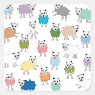 Sheep Cartoon Colourful Square Sticker