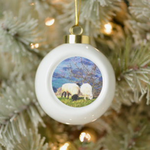 SHEEP CERAMIC BALL CHRISTMAS ORNAMENT