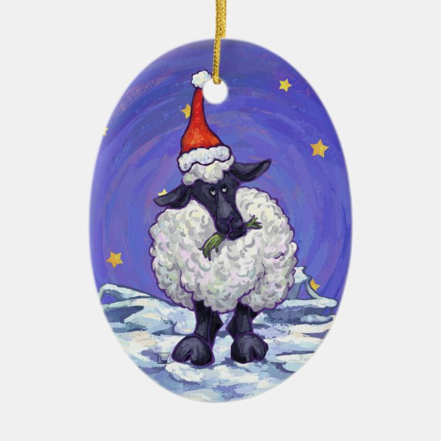 Sheep Christmas Ceramic Tree Decoration (Front)