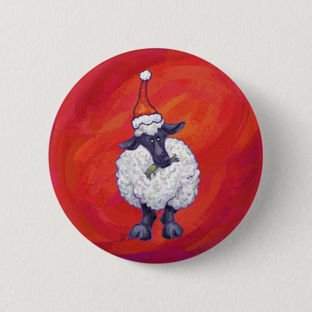 Sheep Christmas On Red 6 Cm Round Badge (Front)