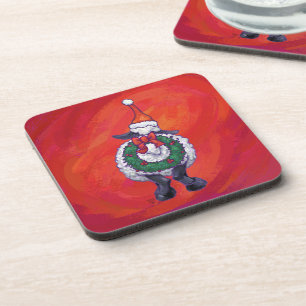 Sheep Christmas On Red Coaster