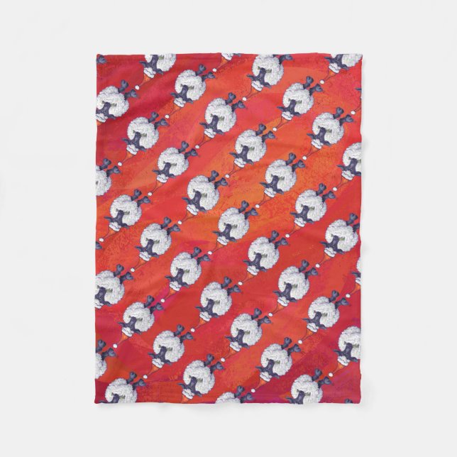 Sheep Christmas On Red Fleece Blanket (Front)