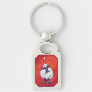 Sheep Christmas On Red Key Ring
