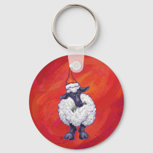 Sheep Christmas On Red Key Ring