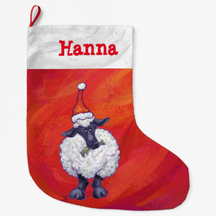 Sheep Christmas On Red Large Christmas Stocking