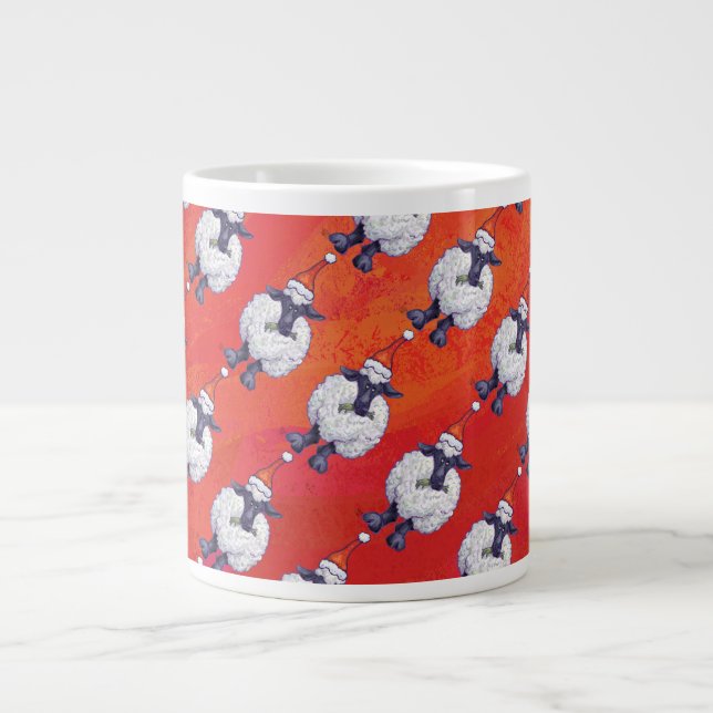 Sheep Christmas On Red Large Coffee Mug (Front)