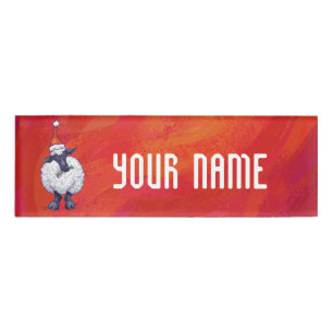 Sheep Christmas On Red Name Tag