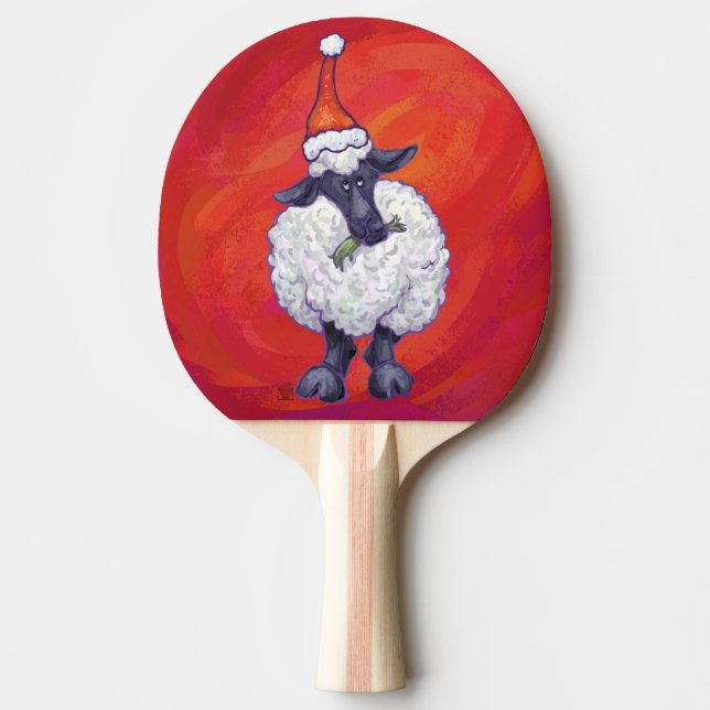 Sheep Christmas On Red Ping Pong Paddle (Front)