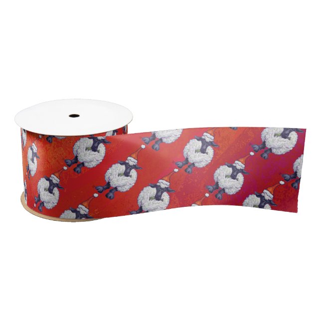 Sheep Christmas On Red Satin Ribbon (Spool)