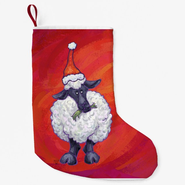 Sheep Christmas On Red Small Christmas Stocking (Front)
