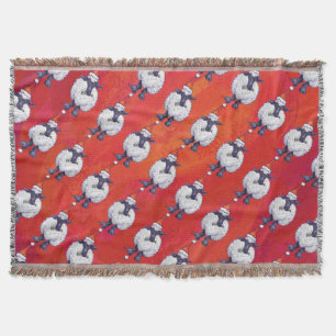 Sheep Christmas On Red Throw Blanket